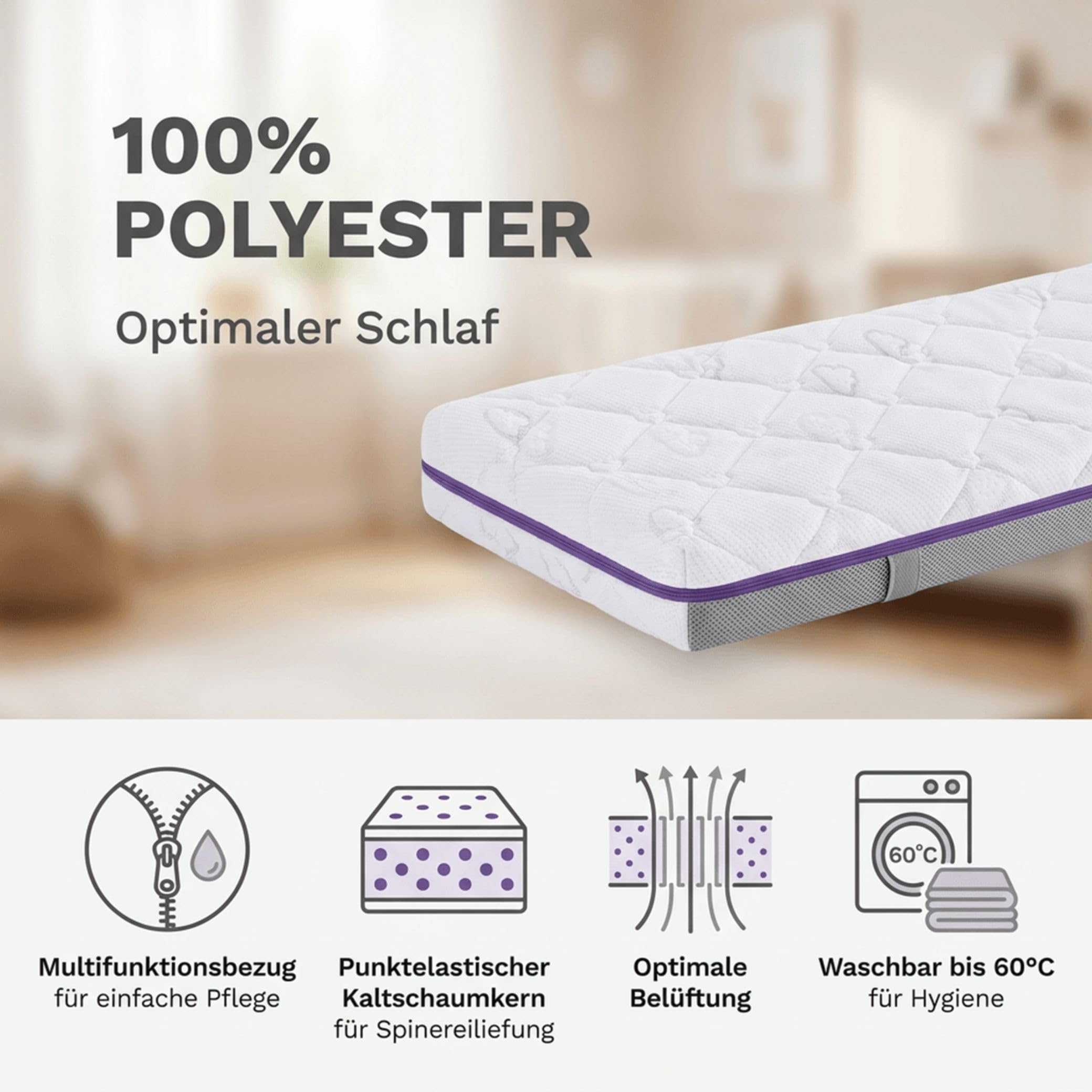 Träumeland Babymatratze Brise Exklusiv | Kindermatratze aus punktelastischer Kaltschaumkern für Stubenkorb, Wiege, Beistellbett | Kinderbettmatratze mit vertikalen Belüftungskanälen