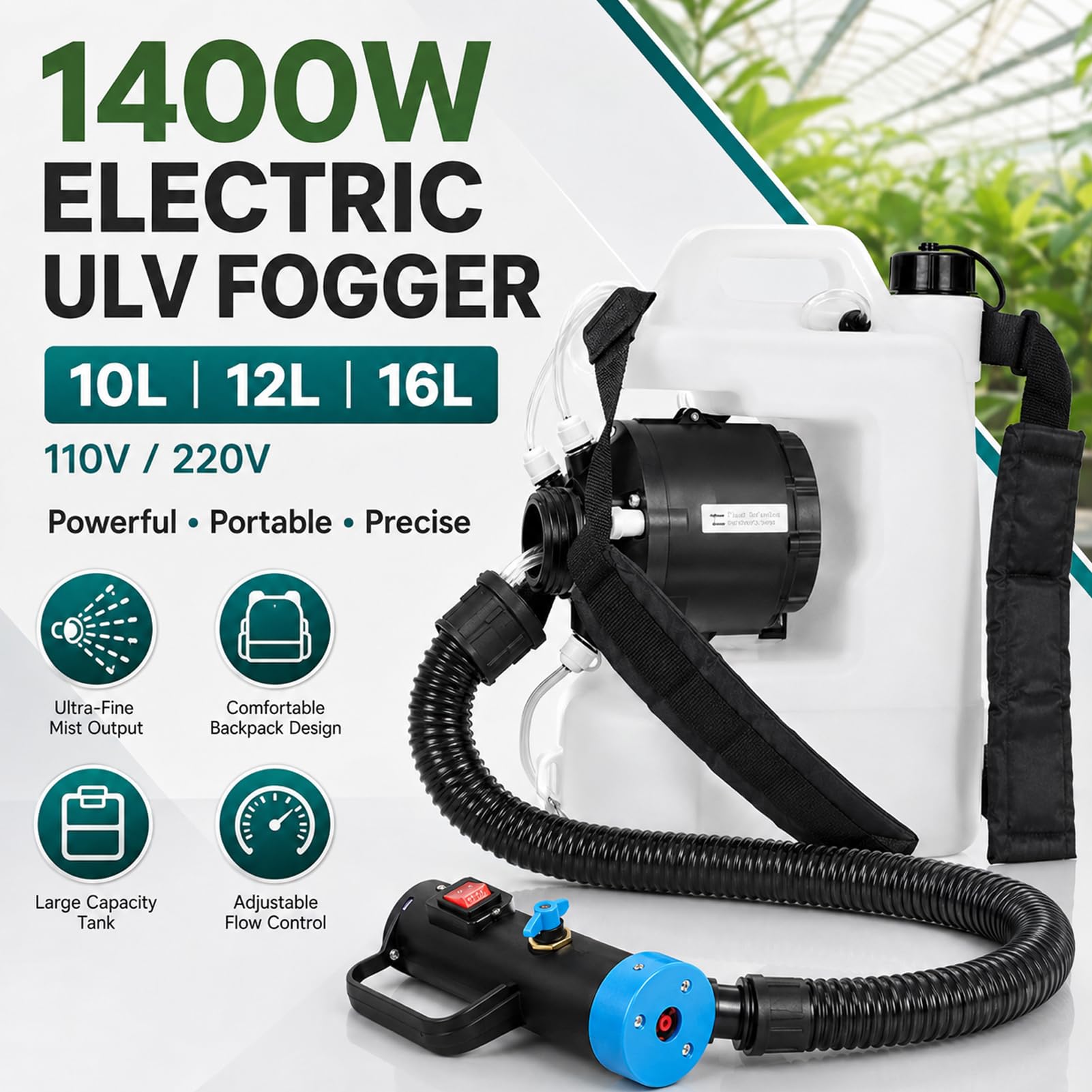 Irroratore Elettrico A Zaino 10/12/16L Litri Con Raggio Spruzzo Di 8-10 M