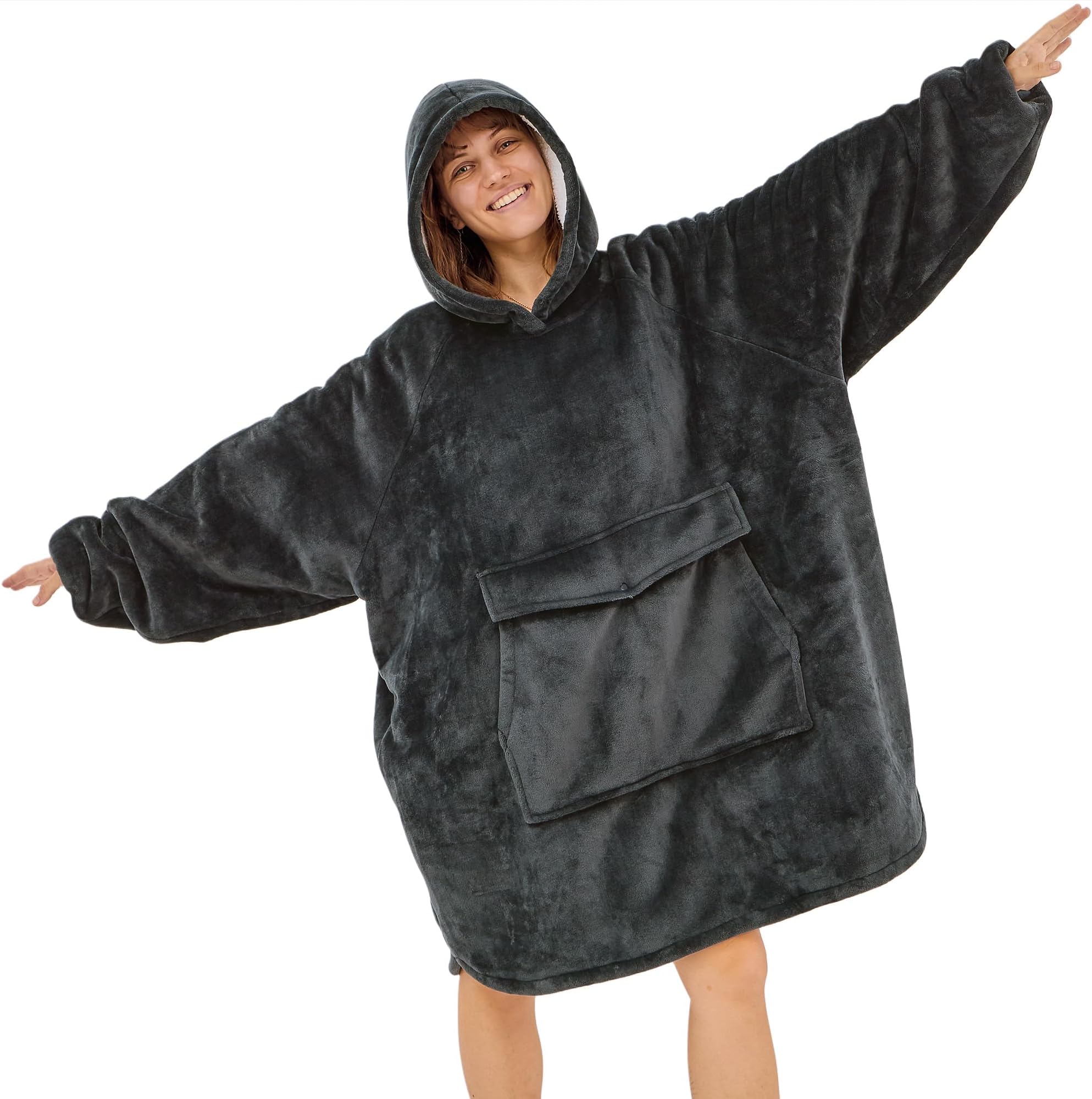 Krifey Wearable Blanket Hoodie, Oversized Sherpa Hooded Blanket for Adults