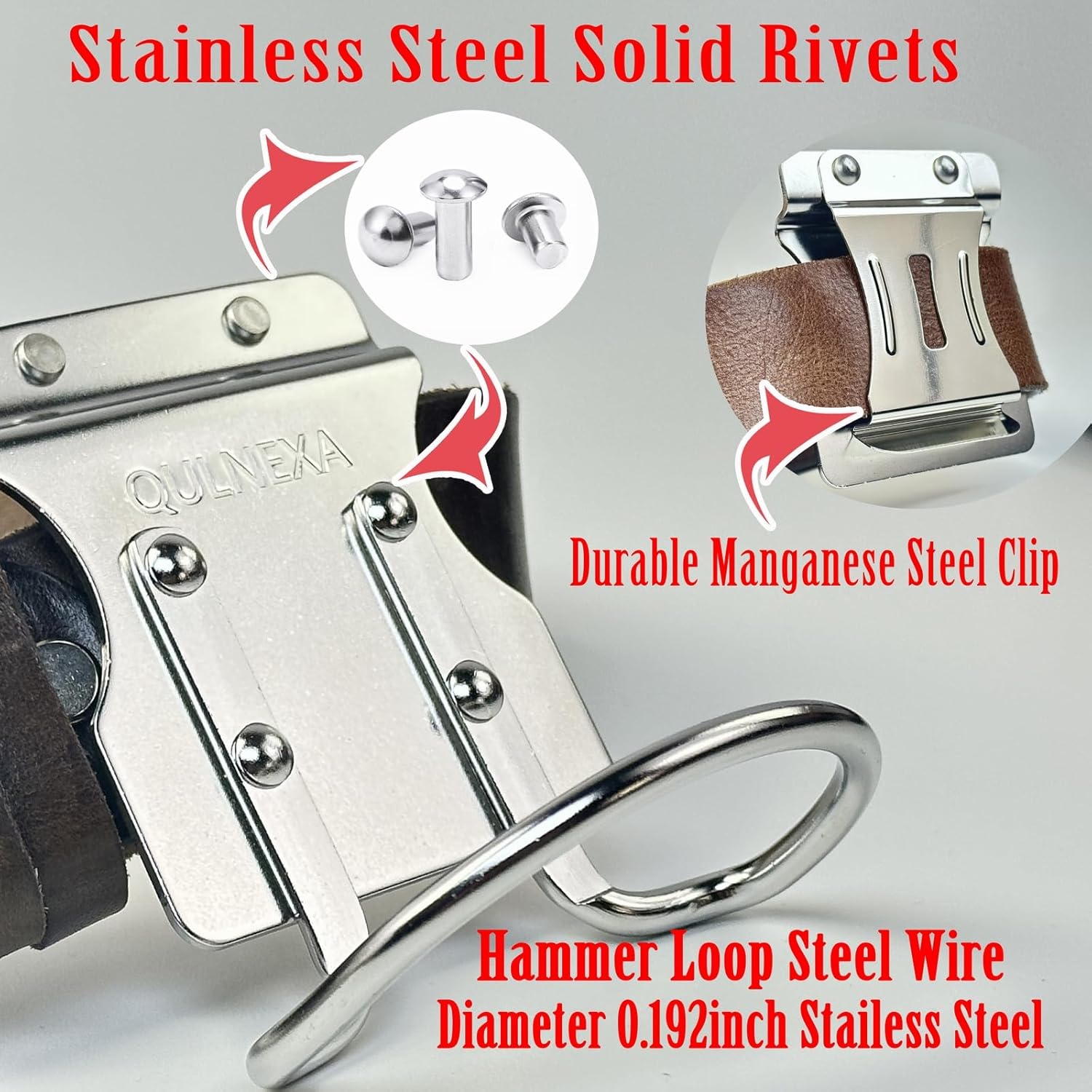 Hammer Holder, Drill Holster, Stainless Steel Hammer Holster,Hammer Holder for Tool Belt（2.6inches Hammer Loop）