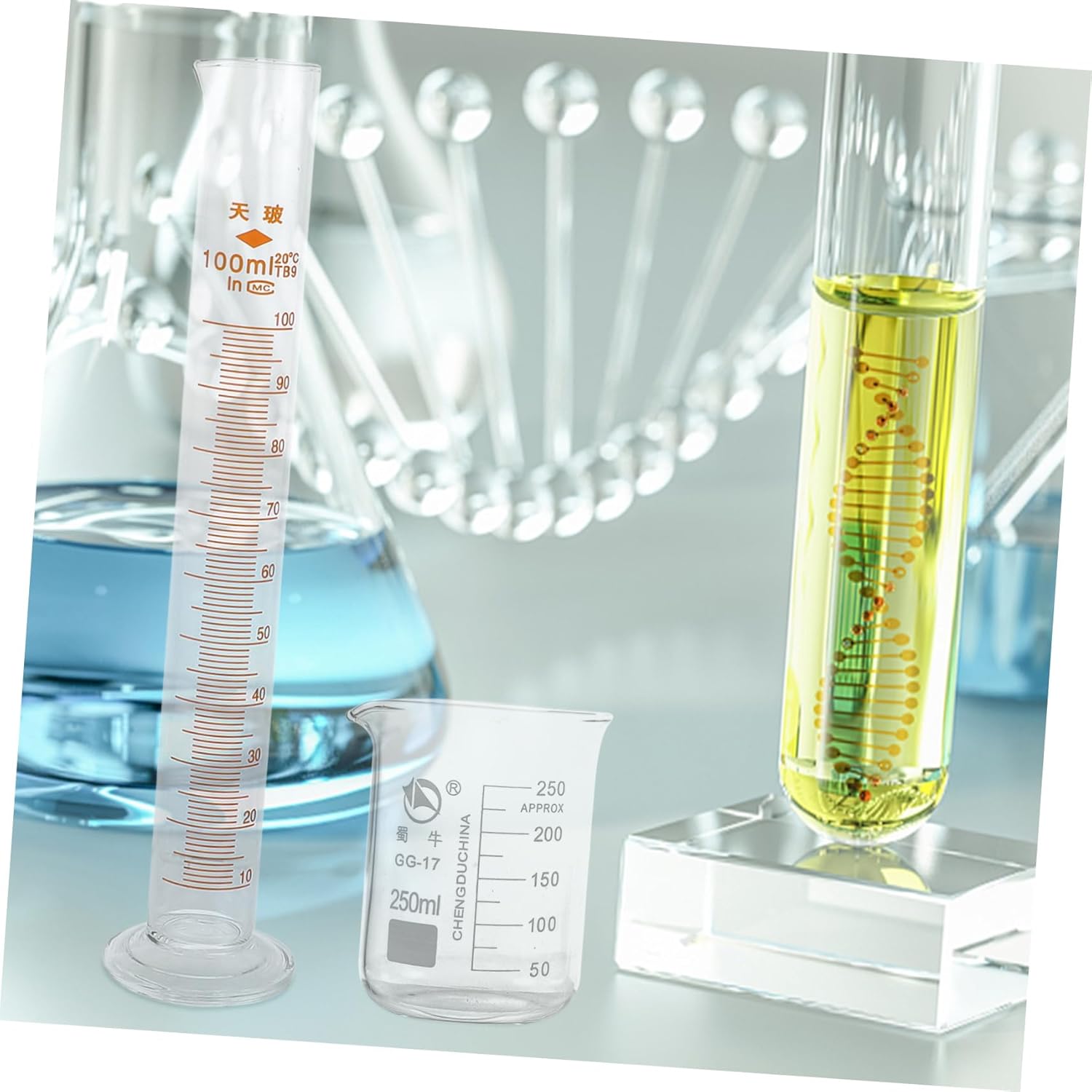 9pcs Glass Laboratory Supplies Includes Beakers Measuring Cylinders Conical Flasks Accurate Measurement Tools for Scientific Experiments