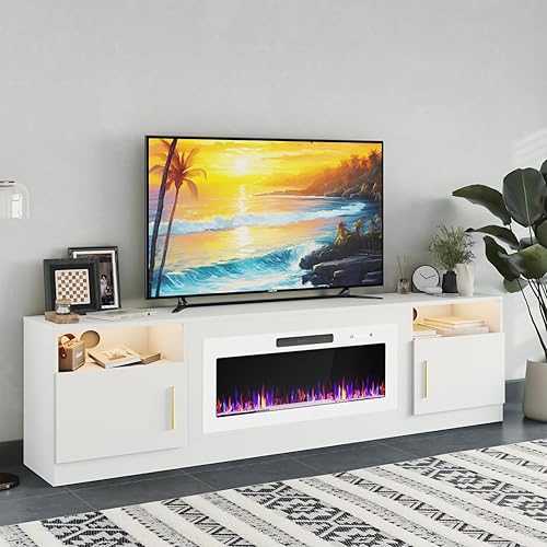 Miniatura 11 de Soporte de TV con chimenea de 18 pulgadas de hasta 65 pulgadas, centro de entretenimiento de 58 pulgadas con luces LED, consola multimedia de TV