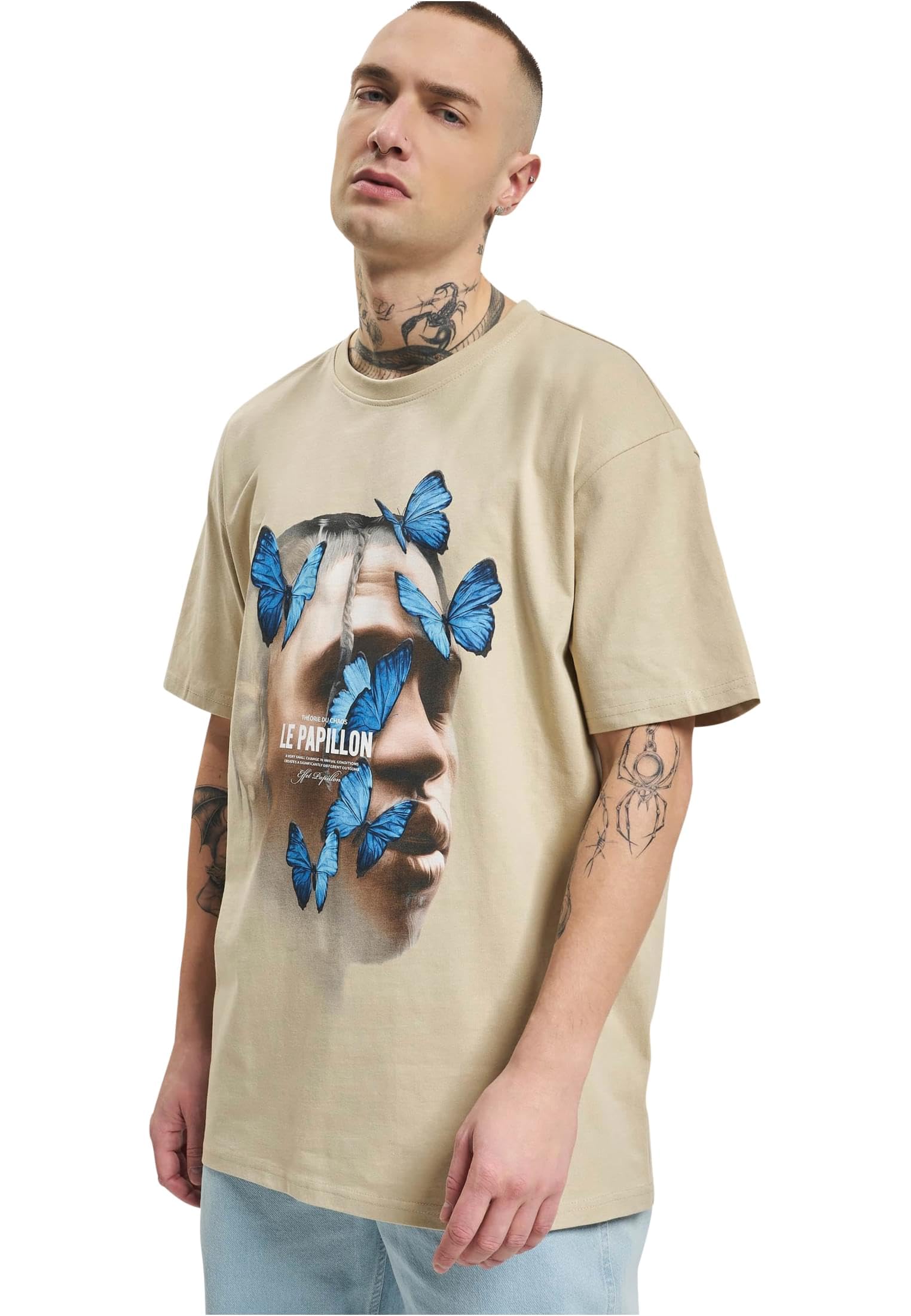MT Upscale Men's Le Papillon Oversize Tee T-Shirt, Sand, S