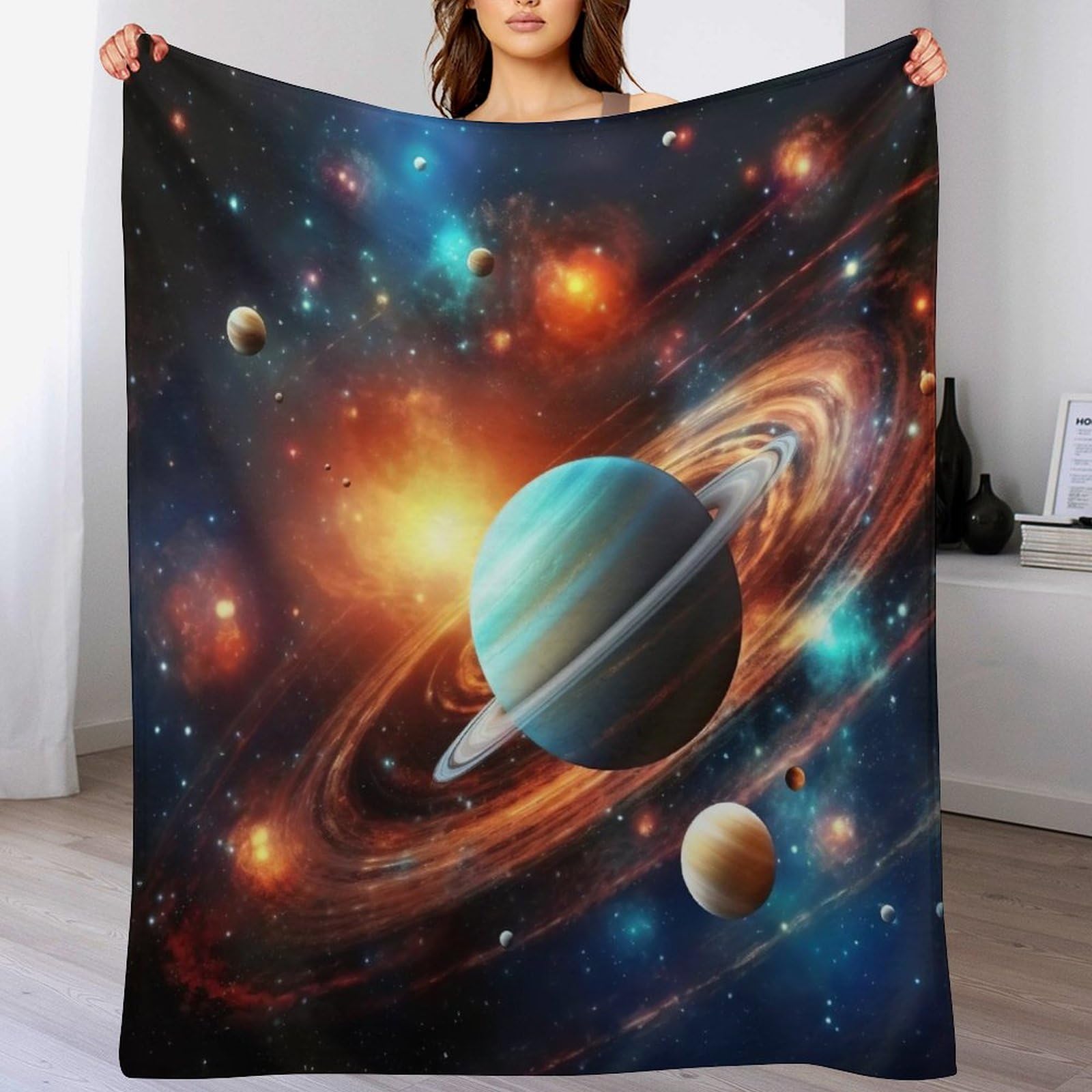 Couverture ciel étoilé plaid polaire flannel chaud couvre-lit imprimé 3D 100x130cm