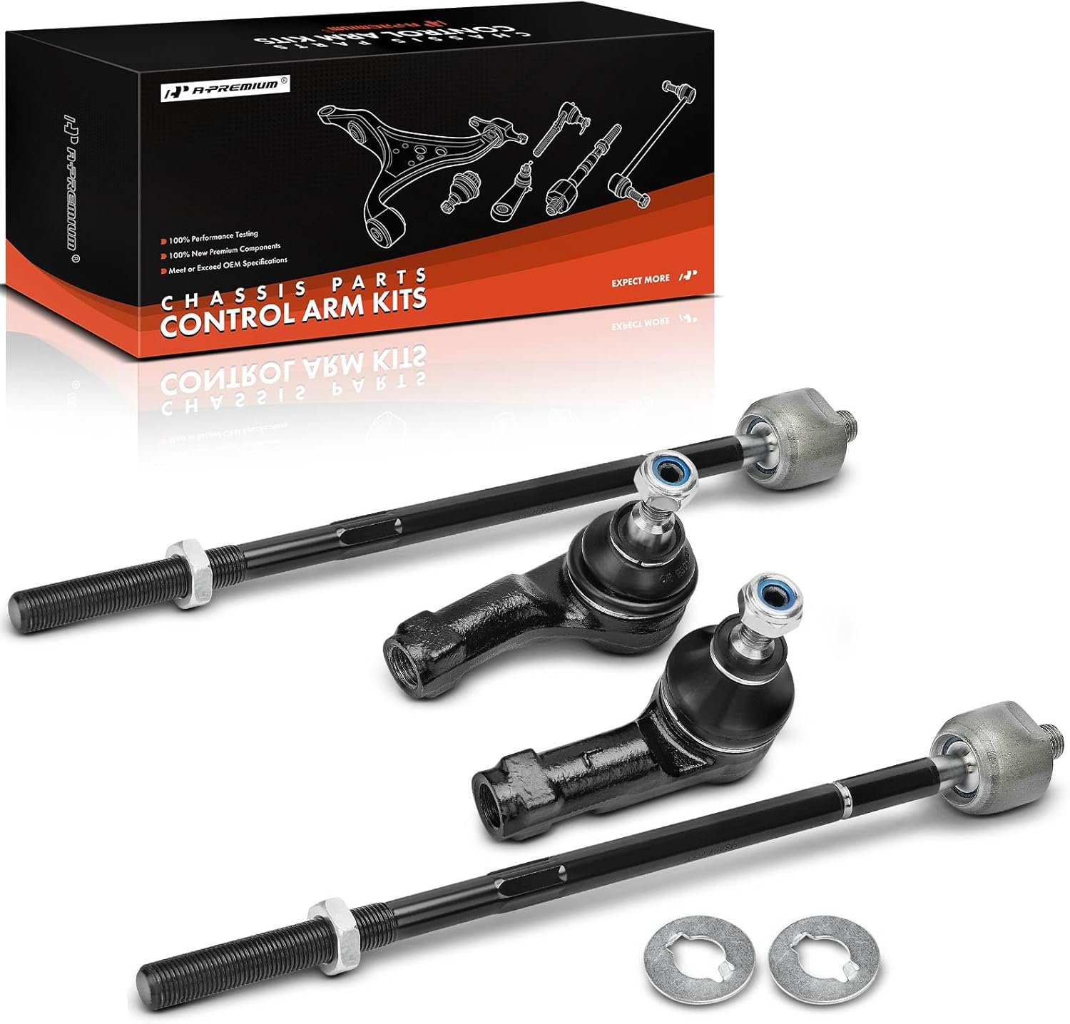 A-Premium Set of 4, Front Inner & Outer Tie Rod End Kit, Compatible with Ford Focus 2009 2010 2011, Except Variable Rate Steering