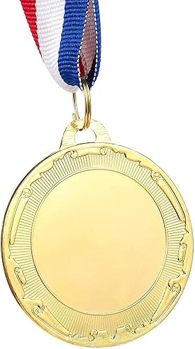 Miniatura 4 de Juvale Paquete de 6 medallas de oro ganadoras del primer lugar para todas las edades, premios de participación con cinta roja, blanca y azul de 15.5