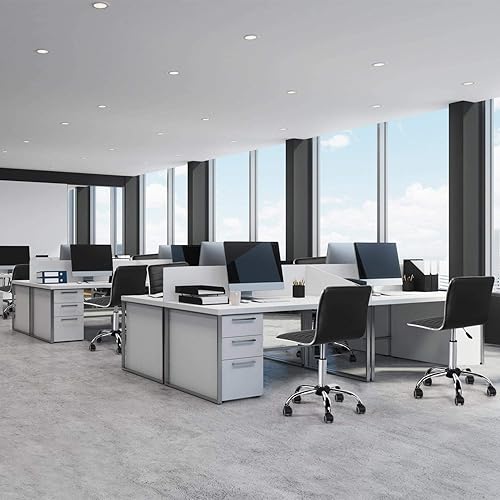 Miniatura 7 de Topeakmart Silla de trabajo con respaldo medio, respaldo bajo, de cuero, giratoria, para oficina, computadora, escritorio, retro, sin brazos,