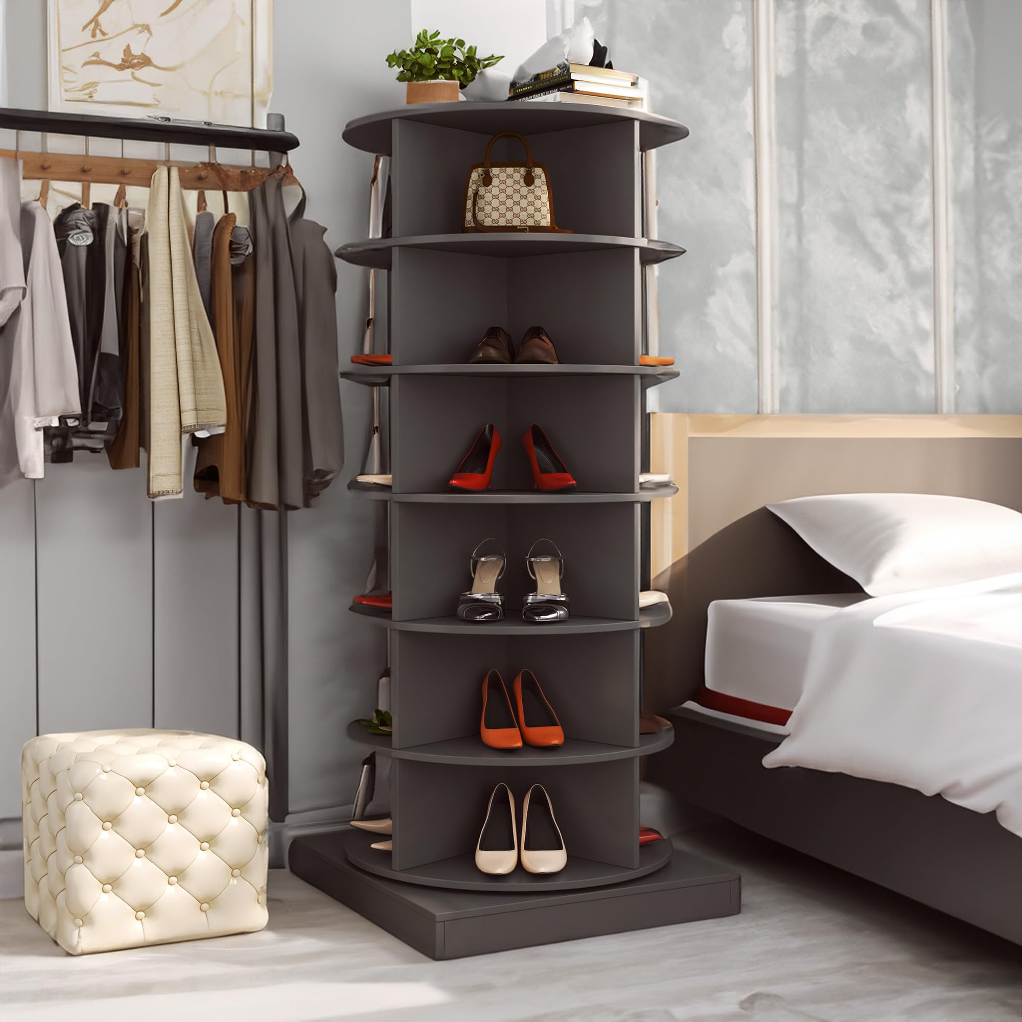 Amazon.com: Anwick Rotating 6-Tier Spinning Shoe Rack Tower, 360