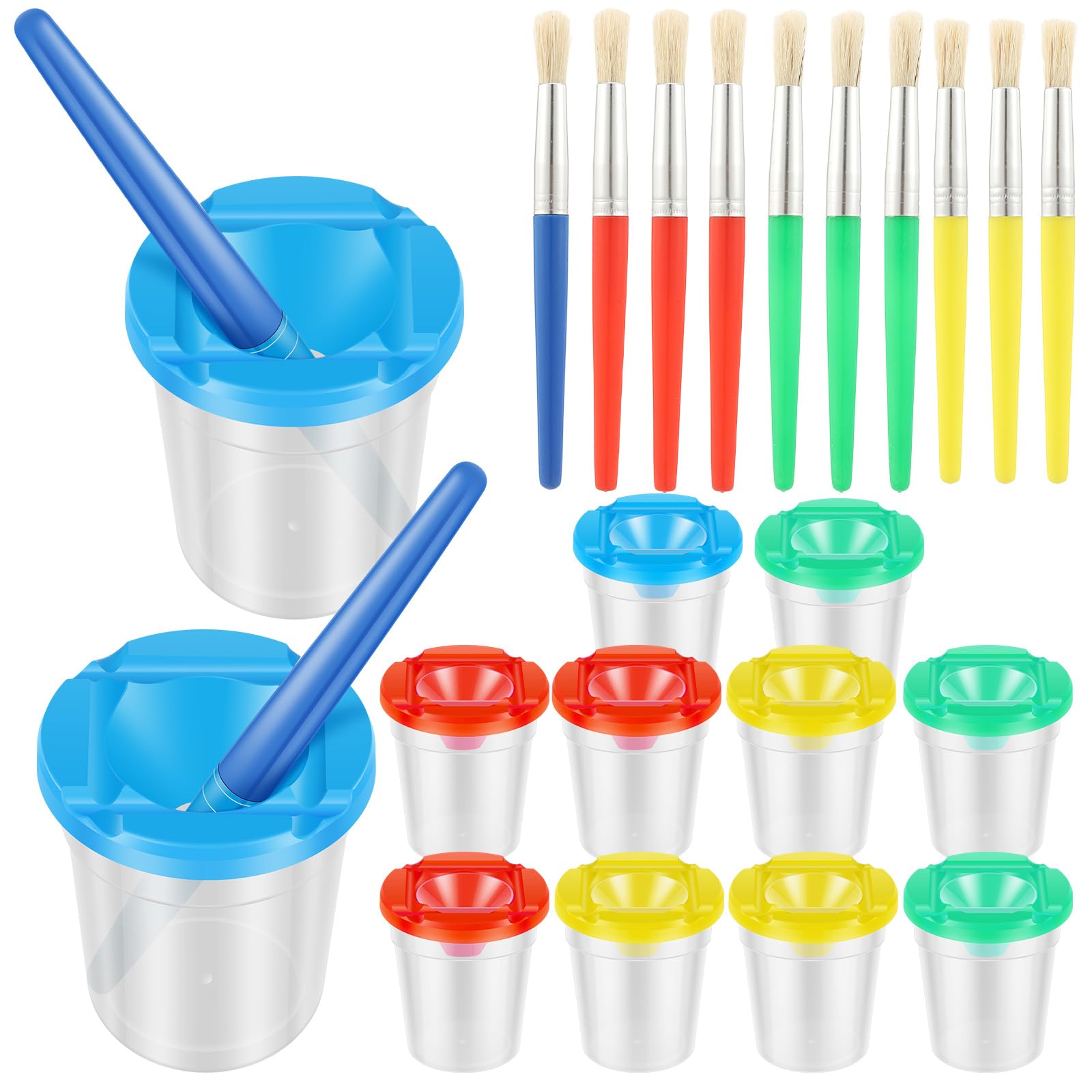 ZEJEXXB 12 Sets Spill-Proof Paint Cups with Brushes and Lids Anti-Spill Paint Containers Kids Art Supplies for Mess-Free Watercolor Tempera Acrylic Painting, Beginners & Experienced Painters