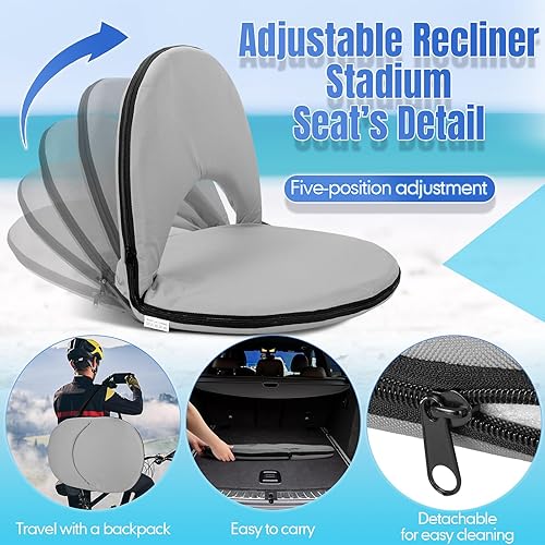 Miniatura 9 de Maitys 4 asientos de estadio con soporte trasero para gradas, asiento plegable con respaldo y cojín, silla de estadio portátil acolchada ancha,
