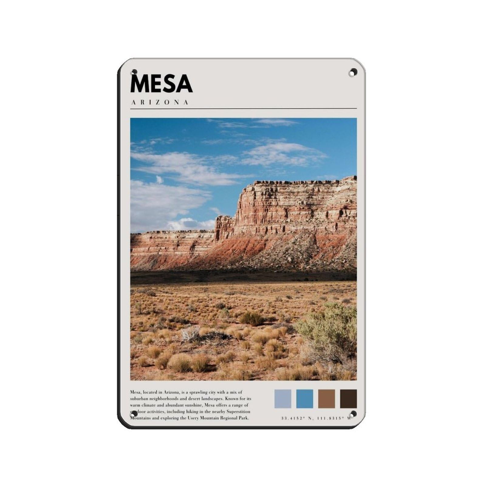 Mesa Poster Mesa Desert Art Retro Poster Metal Tin Sign Chic Art Retro Iron Painting Bar People Cave Cafe Family Garage Poster Wall Decoration 8x12inch(20x30cm)