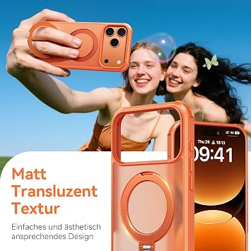 360° Rotating Magnetic Stand for iPhone 17 Pro Case (Compatible with MagSafe) [18 ft Military Drop Protection] Matte Shockproof Scratch-Resistant for iPhone 17 Pro Case 6.3 Inches Cosmic Orange