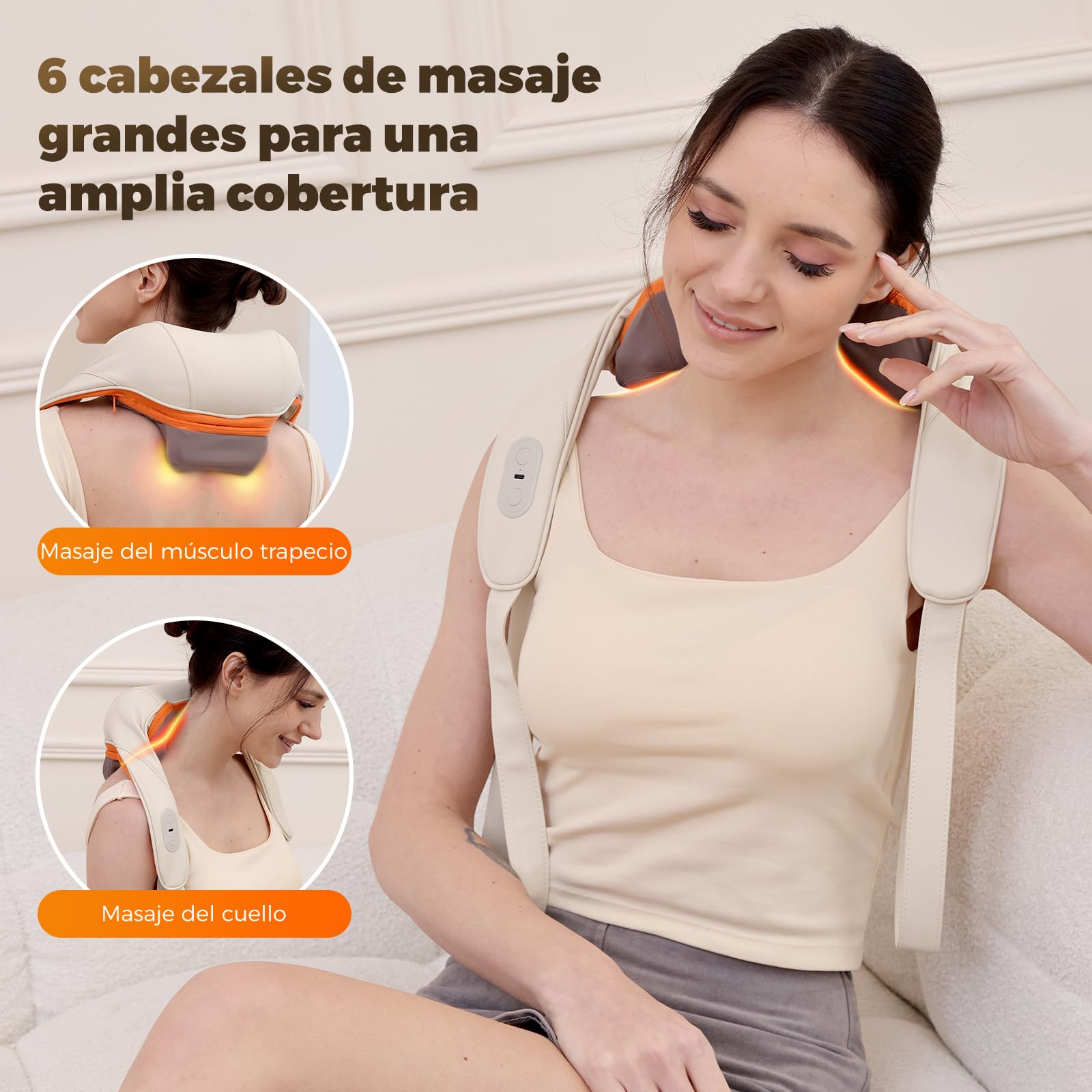 Masajeador de cuello con función de calor, masajeador Shiatsu, masajeador 4D de tejido profundo, para hombro, pierna, cuerpo, músculo, alivio del dolor