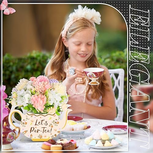 Miniatura 6 de Yinder 6 piezas de decoración de fiesta de té, cajas de flores para fiesta de princesa, centro de mesa de tetera floral para té floral, suministros