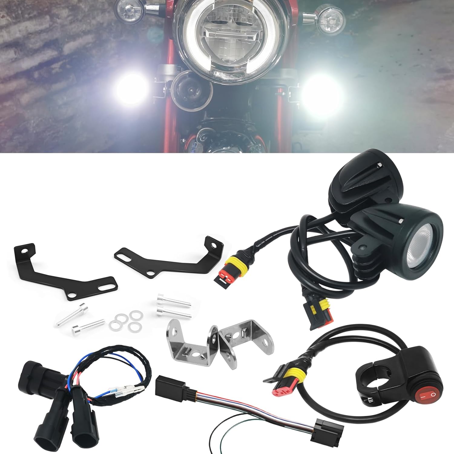 LED Auxiliary Light Kit w/Connector Compatible for Honda Monkey 125 Z125M Z125MA (2019-Current) (White #2)