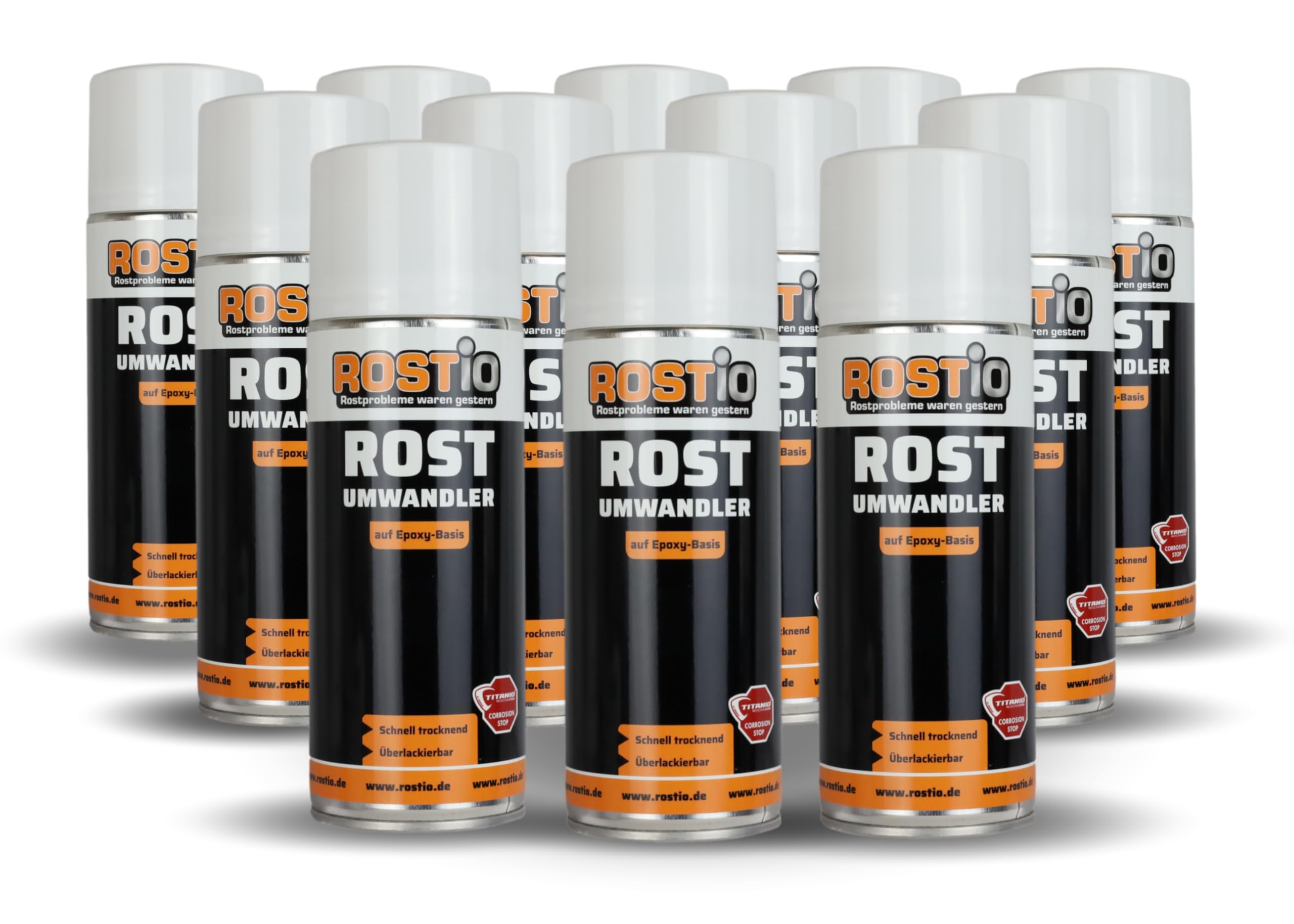 Rostio 12 x Rostumwandler Spray 400ml Rostkonverter Epoxy mit Grundierung, neutralisiert Rost und stoppt Korrosion