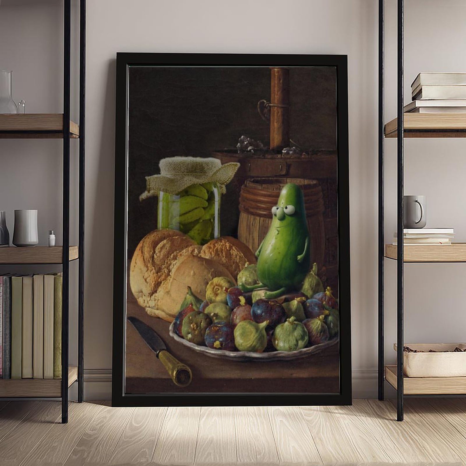 Ölgemälde "Eingelegte Gurken, verwandelt in Retro-Ölgemälde", einzigartige Küchendekoration, Leinwandposter, Wandkunst, Druck, Bild, Gemälde für Wohnzimmer, Schlafzimmer, Dekoration, 50,8 x 76,2 cm (L