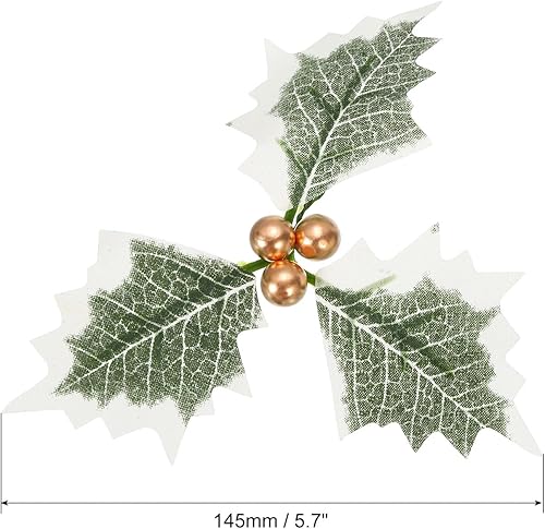 Miniatura 2 de PATIKIL Bayas artificiales de acebo con hojas verdes, paquete de 48 flores doradas de bayas de acebo para arreglo de corona de Navidad,