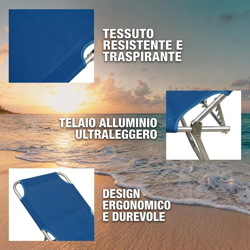 HEMAX Lettino Riccione Estate Sdraio Mare Pieghevole Prendisole Giardino