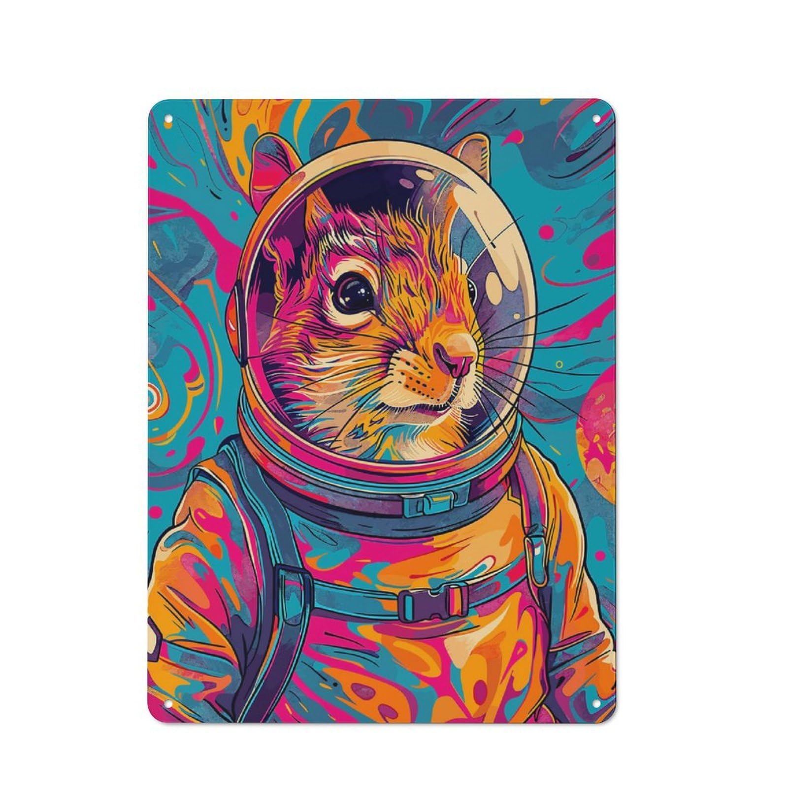 Junmoney Astronaut Squirrel Space Industrial-Style Metal Sign 40X30cm For Home Bar Wall, Housewarming Wall Decor For People Furnishing Home Bar