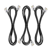 Vista 12 de Paquete de 3 cables de extensión de teléfono de 1 pie con enchufes RJ11 6P4C estándar para teléfono fijo y fax (3, negro, 1 pie)