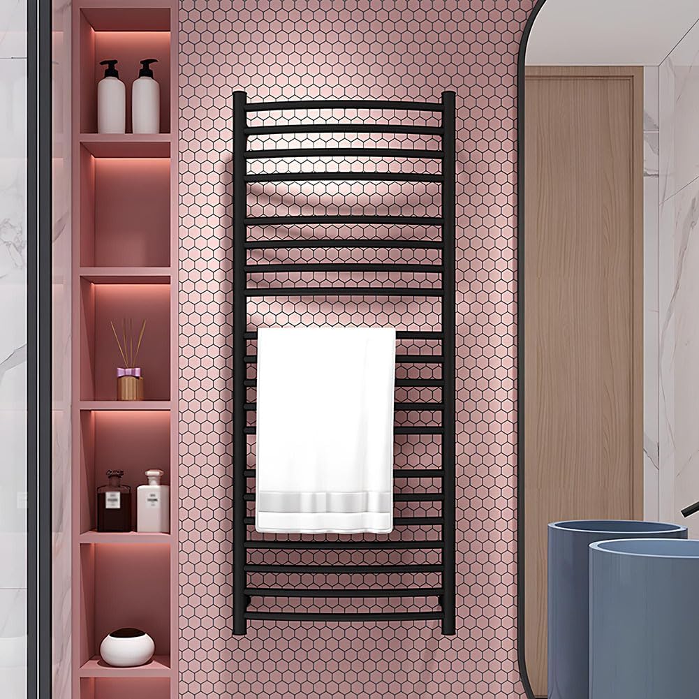 Electric Heated Towel Rack Radiator,Large Towel Warmer Wall Mounted Plug-in,Stainless Steel Towels Heater for Bathroom,20 Bar Drying Rack,173W Rapid Heating,Black