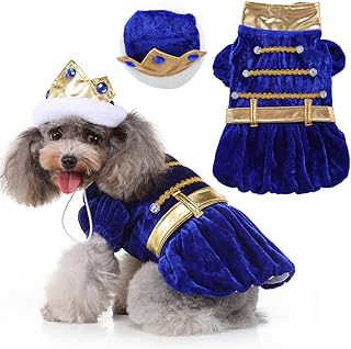 Dog Prince Costume Halloween Costume for Small Medium Dogs Pet Costume with Sapphire Crown for Halloween Christmas Birthday Party Photo Props