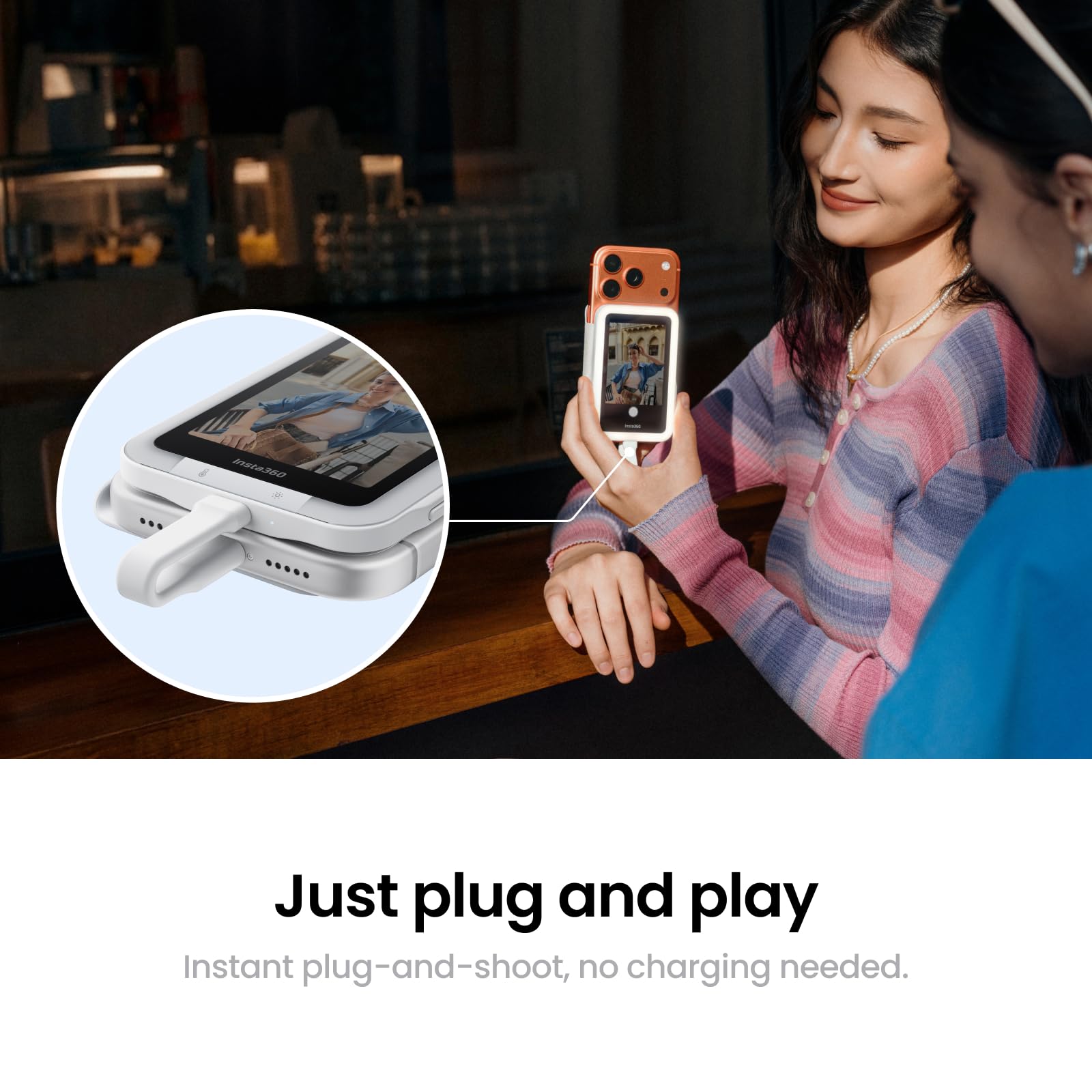 Insta360 Snap Selfie Screen with Light - 4K Magnetic Selfie Monitor Screen for Selfie, Vlogging, Compatible with iPhone & Android, Adjustable Lighting, Touchscreen Control, Wired Instant Connection - 5