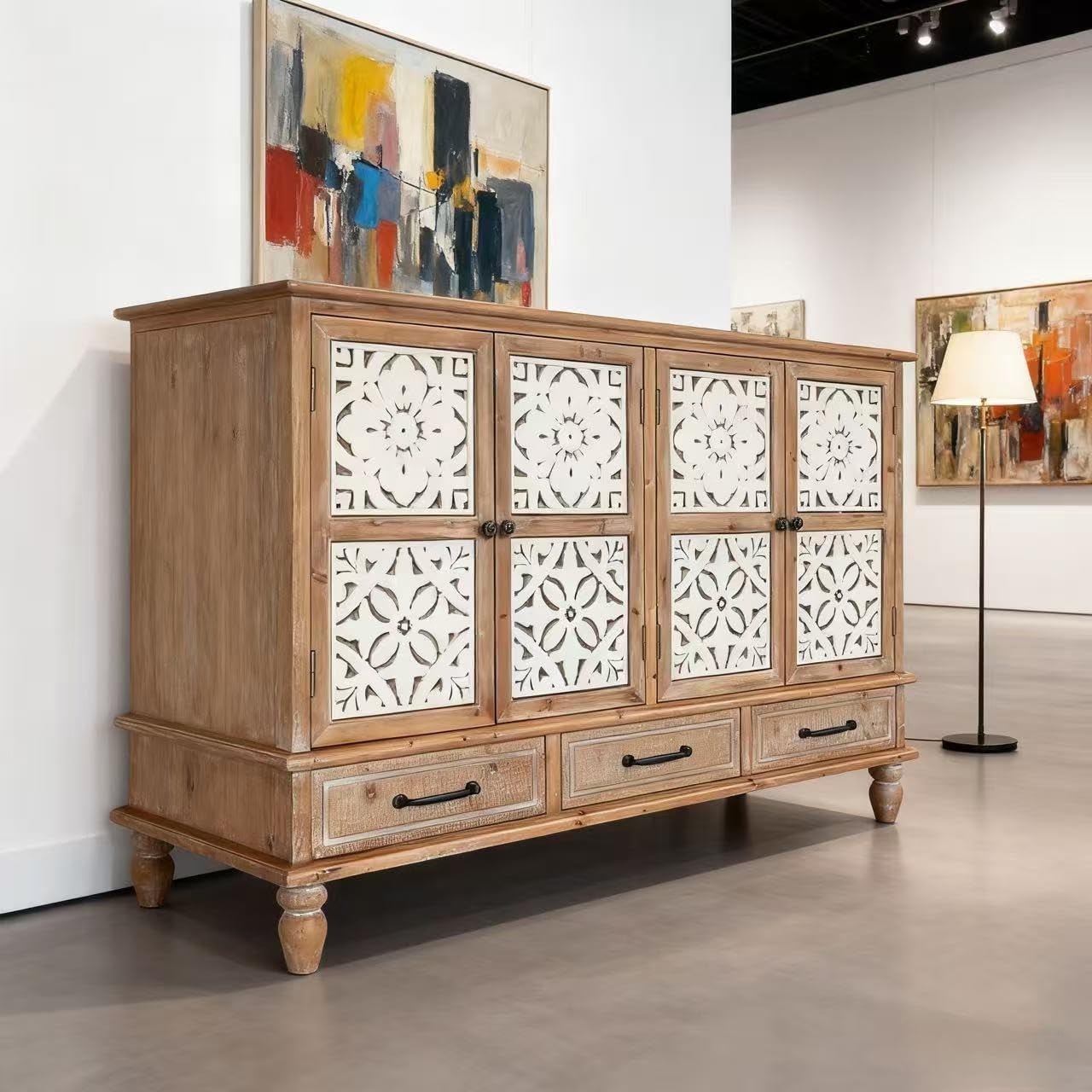 Chic French Country Buffet Cabinet with Rustic Charm and Ample Storage