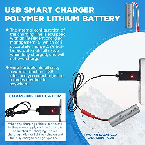 Miniatura 4 de 2 unidades 3.7 V 2000 mAh 15C JST-2P Plug Lipo batería con USB para HJ819 DE819 RC Boat Huina 1337 1338 1516 1517 1552 1554 1558 RC vehículo de