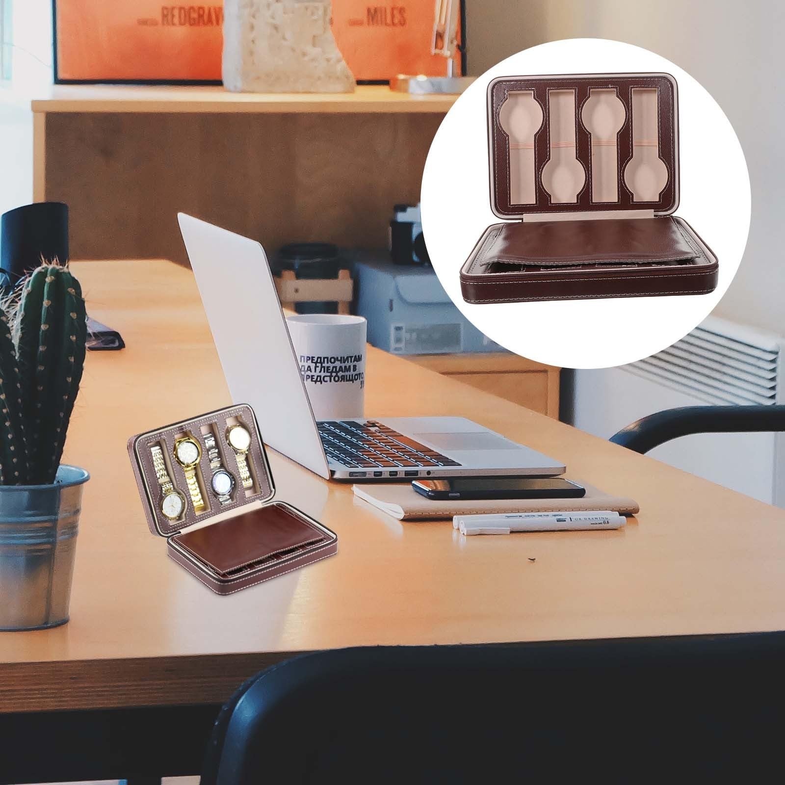 SHERCHPRY Bolsa de Almacenamiento Portátil para Relojes 8 Ranuras Separadas, Diseño Elegante de Cuero y Tela para Viaje y Uso en Casa