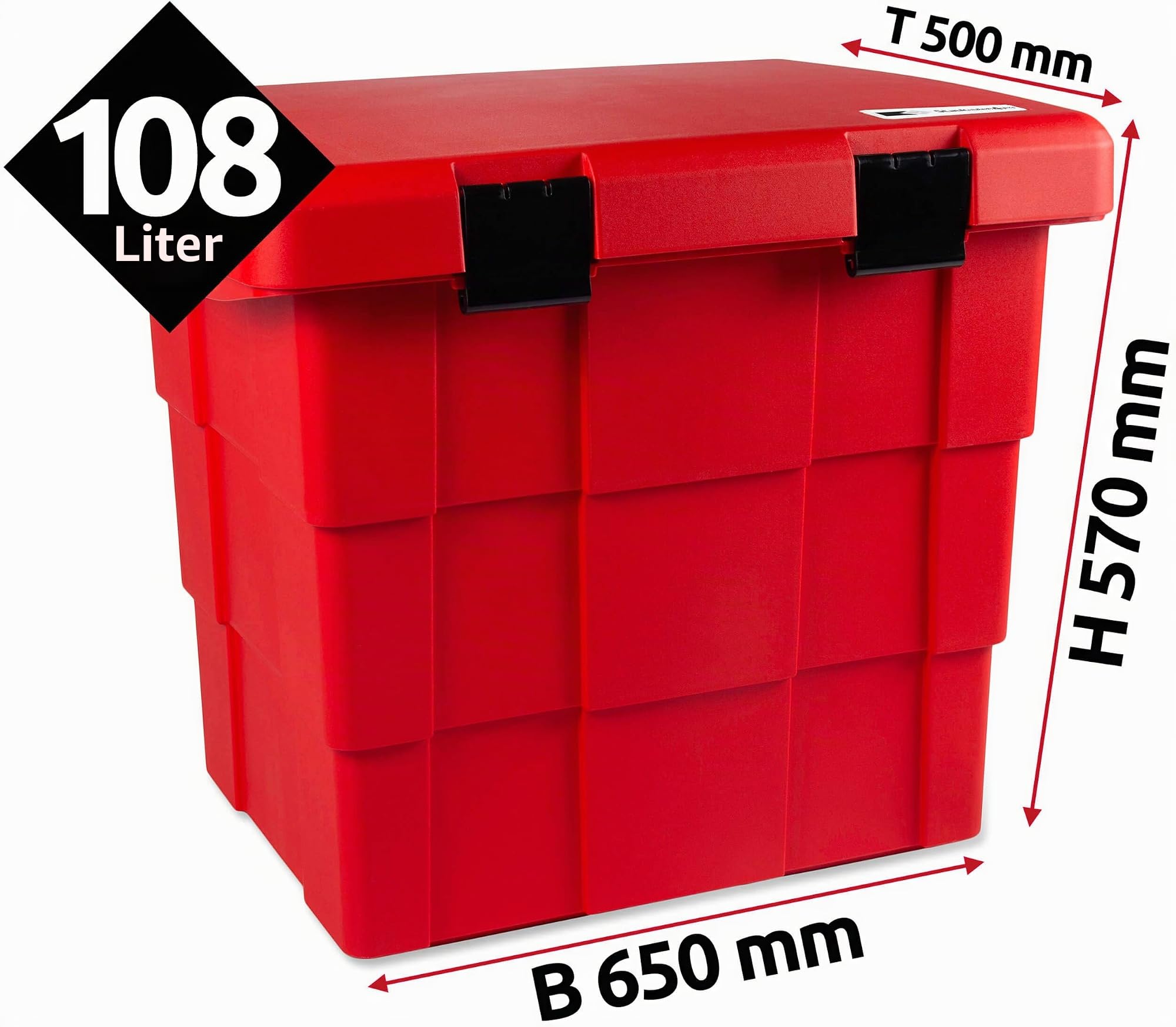 DAKEN Streugutbehälter 108 ltr. ROT, Streugutbox, Streusalzbox, Sandbox, Lagerbehälter, Pick-up Box, Anhängerbox