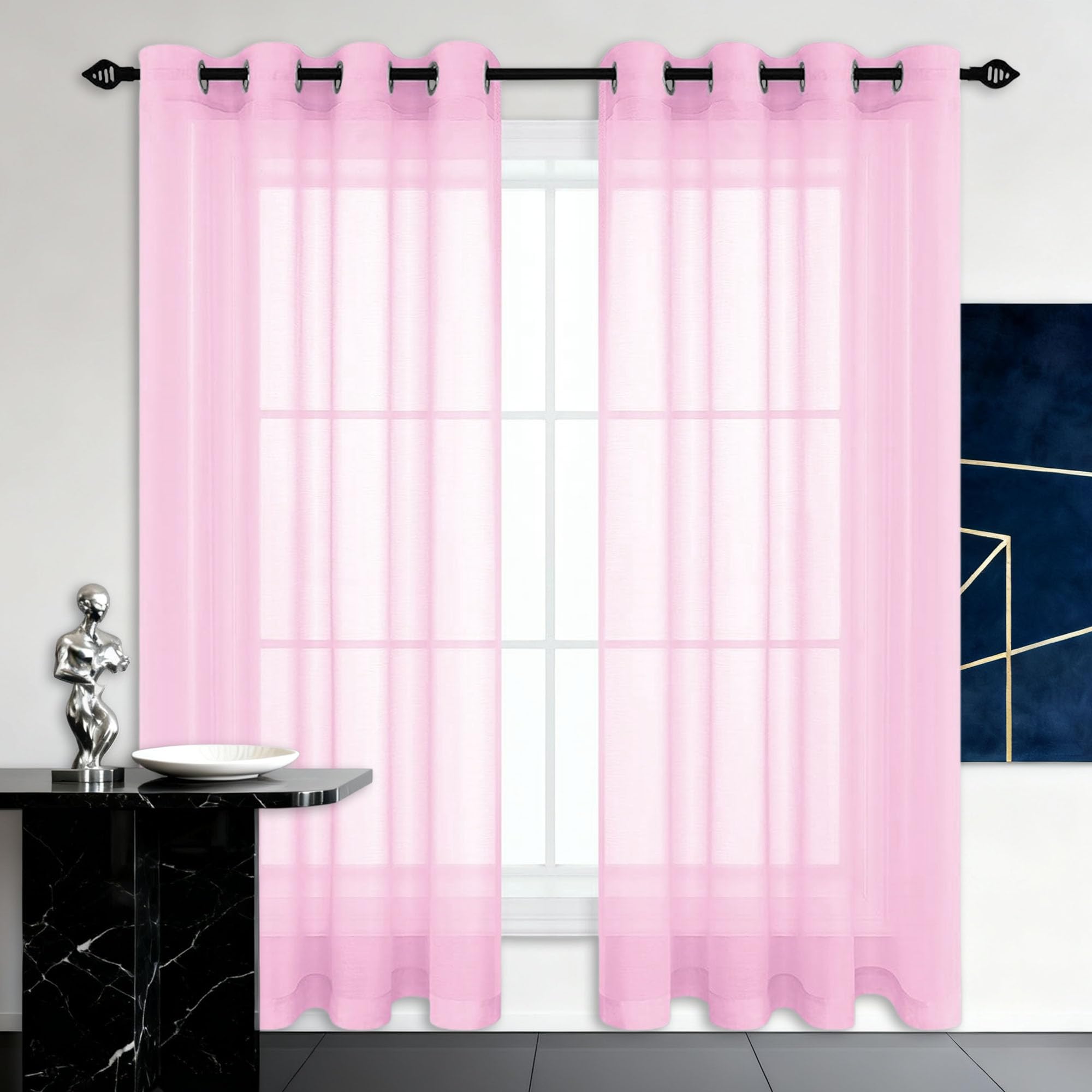 Rideau voilage transparent rose 200x190 avec oeillets de fenêtre