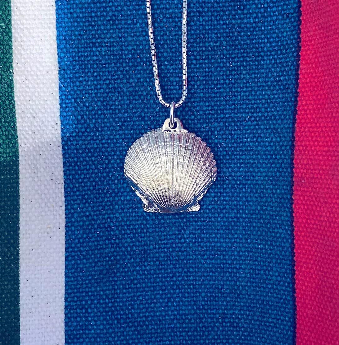 Ali C Art 925 Genuine Sterling Silver Sea Scallop Fan Shell Charm Necklace - Symbol of Camino de Santiago Pilgrimage - Pendant Handcrafted in USA