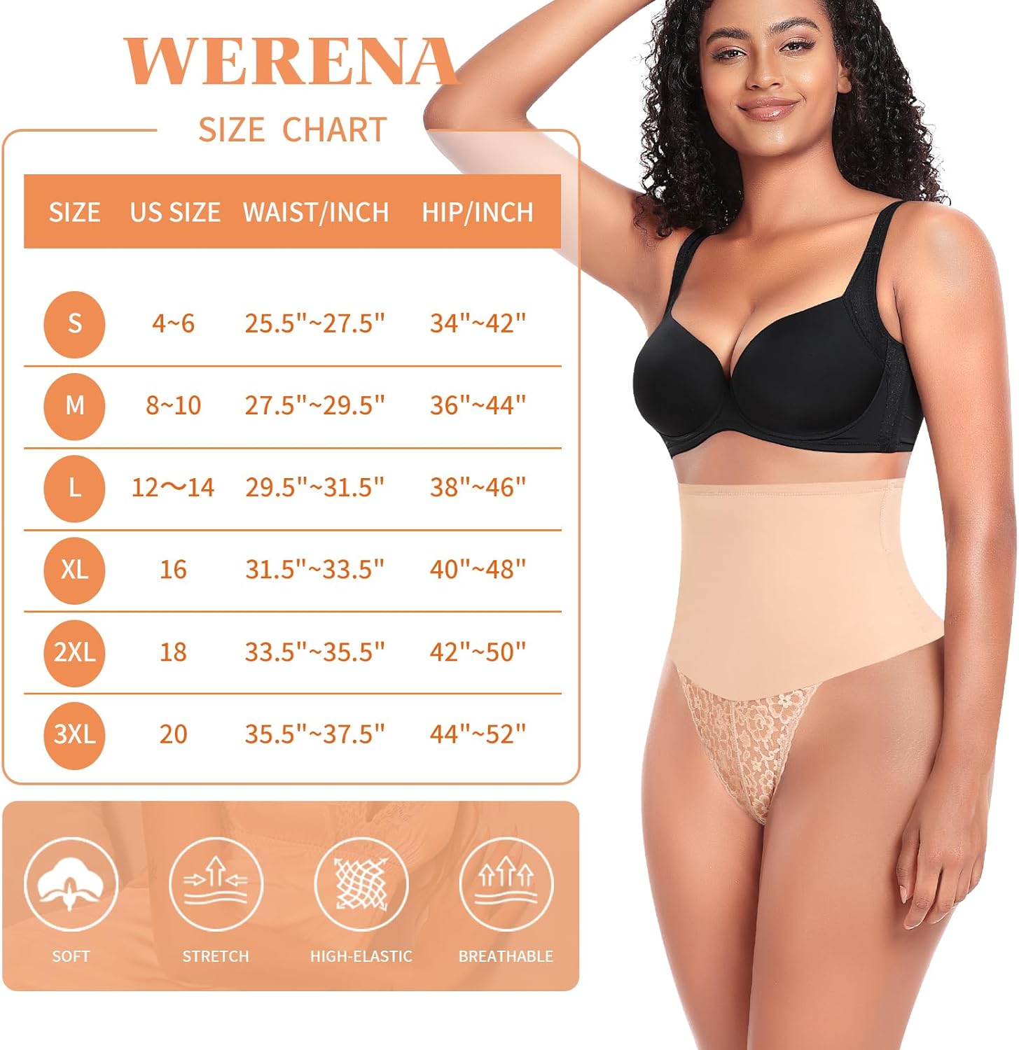 Werena Tummy Control Thong Shapewear for Women Mid High Waisted Body Shaper Underwear Lace Shaping Thong Girdle Panties - Image 5