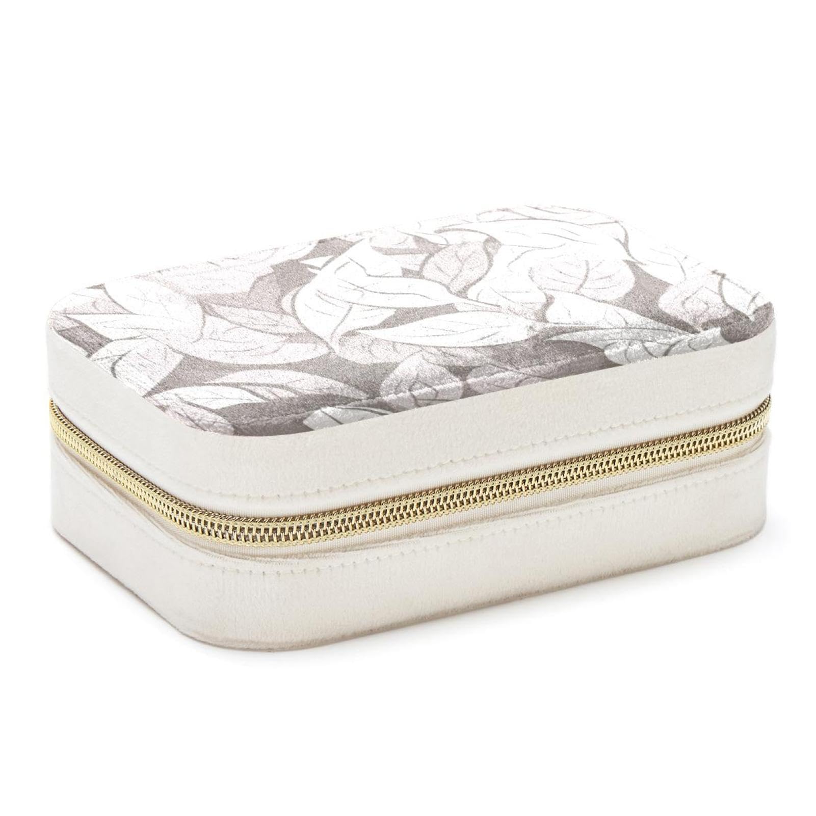 Motif feuilles blanches pour cette boîte à bijoux spacieuse qui trie les boucles d'oreilles