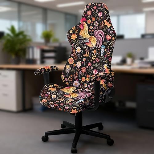 Miniatura 4 de Funda vibrante para silla de jugador con cremallera, fundas para silla de computadora, diseño de gallo floral, funda para sillas de juegos, anime, 4