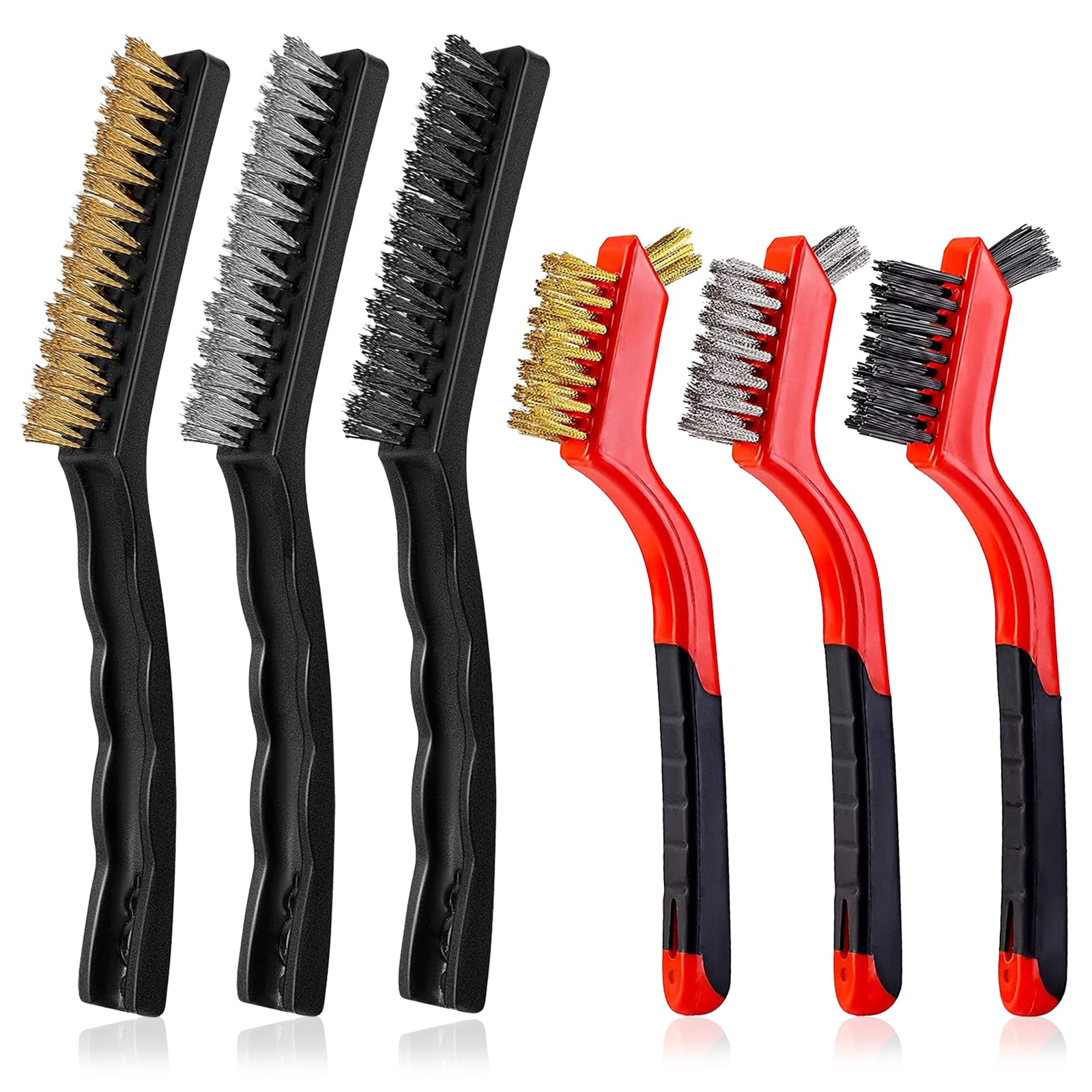 EDLMKM 6 Pcs Hand Wire Brush Set, WWire Brushes for Cleaning Rust WWire Brush for Rust Removal Brushes Stainless Steel Brushz