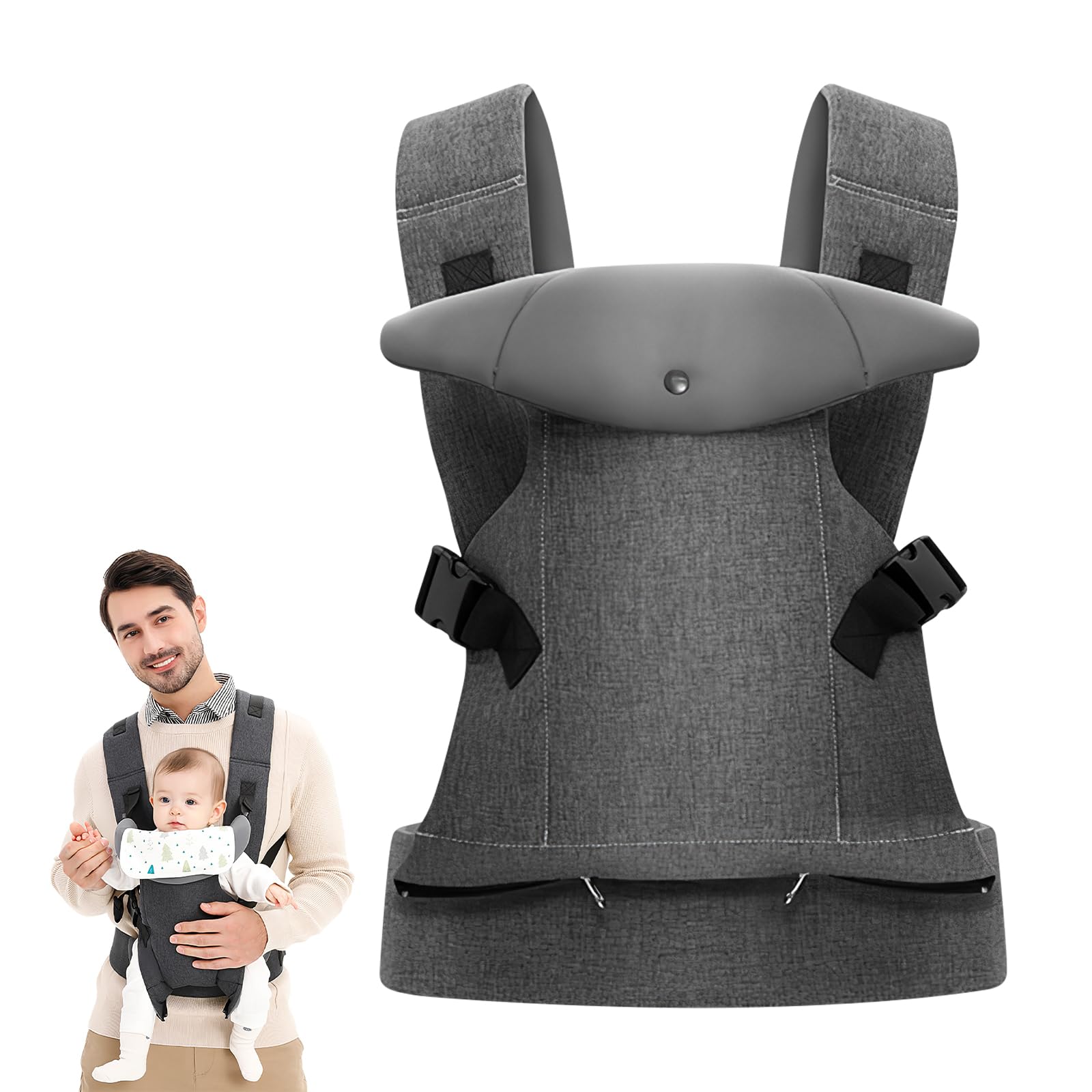 Babytrage, Baby Carrier for Newborns Trage Baby Ergonomische für Kleinkinder Tragetuch Baby Neugeborene mit verstellbarem Hüftgurt Schulterriemen Vorne und Hinten Tragen für 1-36 Monate (Grau)
