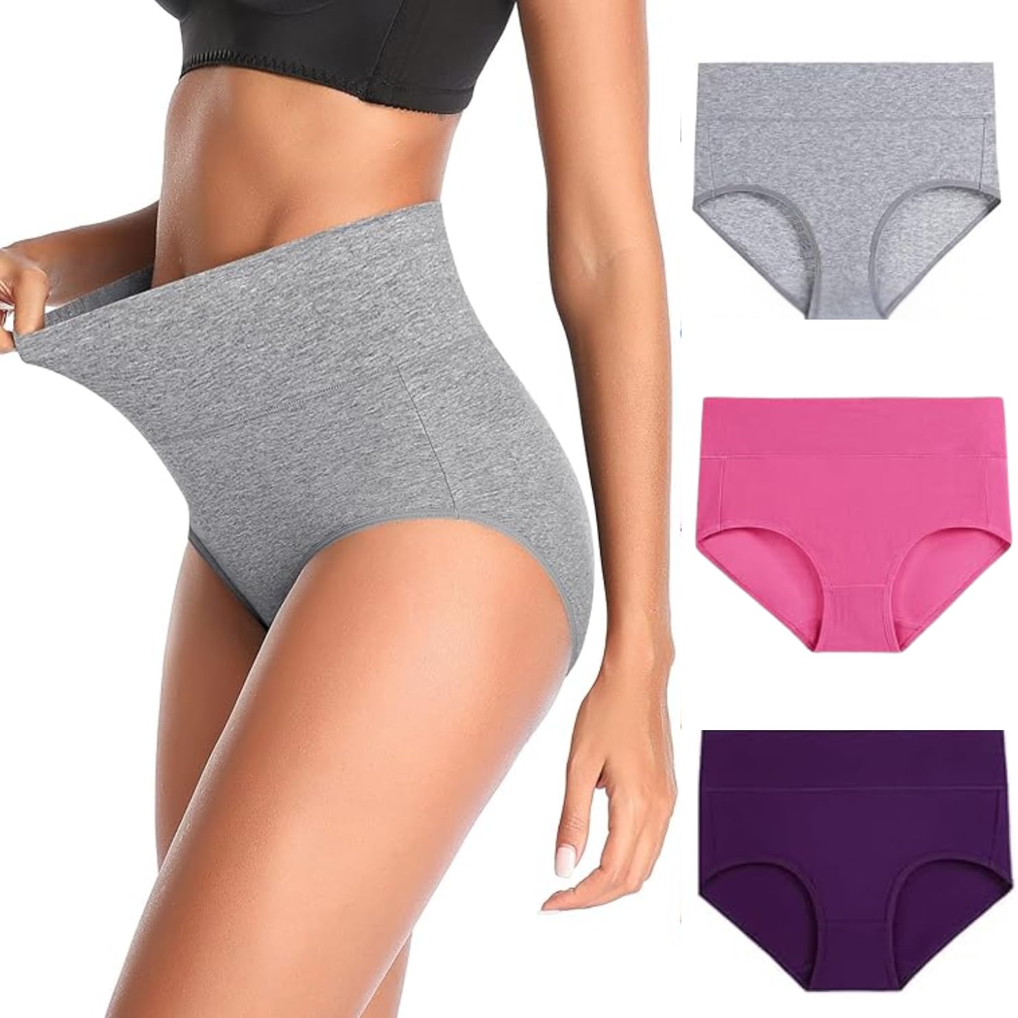 glamoras Women’s Cotton High Wasit Underwear Full Coverage Brief Panty | Ladies Soft, Comfortable, Breathable Underpants Briefs Panties | Size: M - XXL - Pack of 2-picture-11