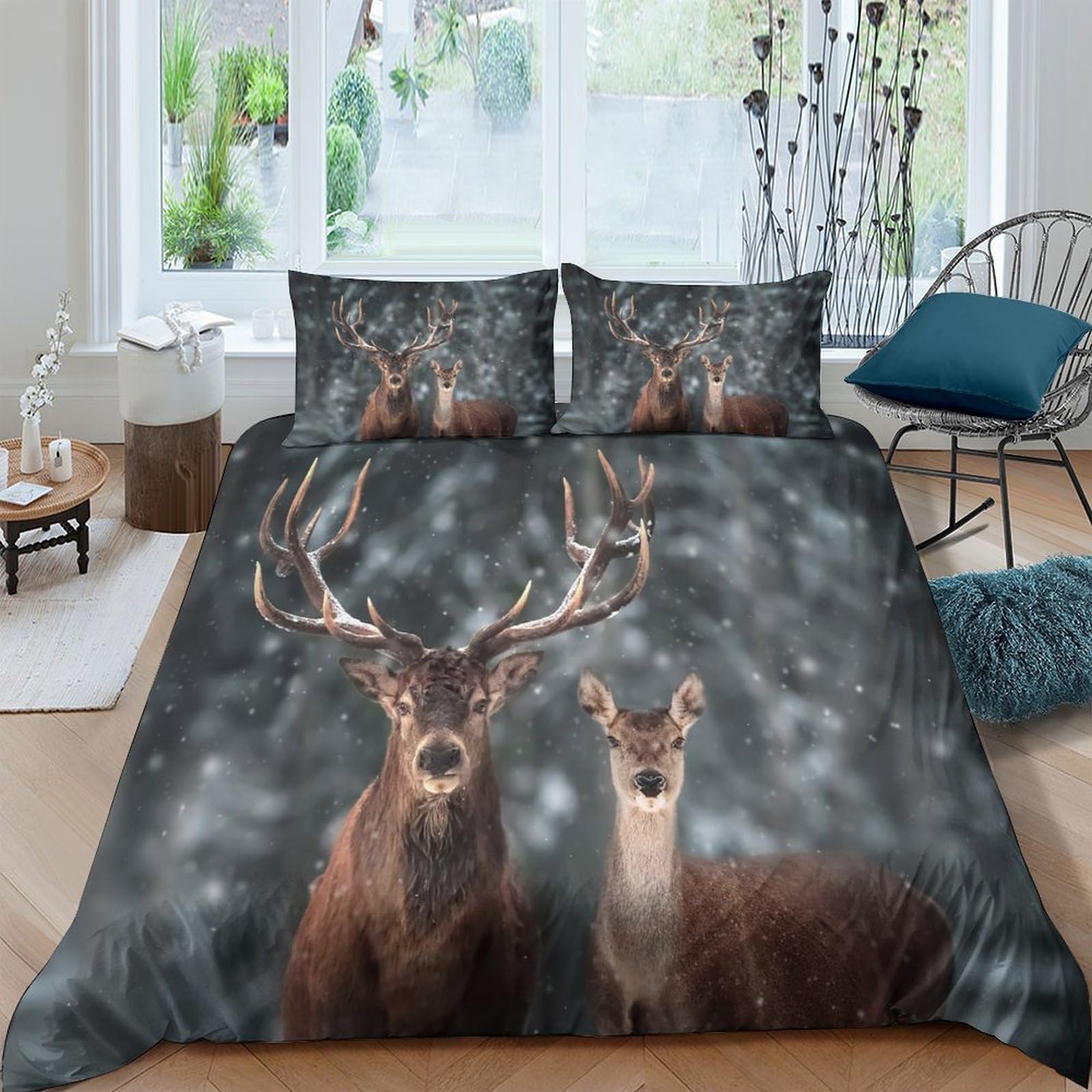 Ctjqhvkz Style-9 3D Printed Forest Deer Fitted Sheet Microfiber Soft Anti-Slip Woodland Stag Mattress Cover For Bedroom Decor Single（135X200cm）