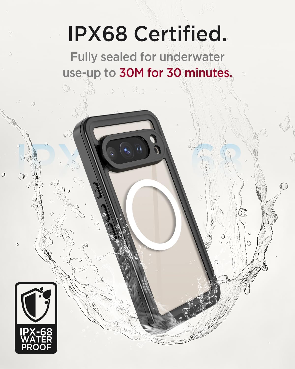 Miimall for Google Pixel 10 Pro Case Waterproof,12FT Military Drop Proof, IP68 Waterproof, 360°Full Body Protection Shockproof Heavy Duty Protective Rugged Pixel 10 Pro Cases Screen, Black