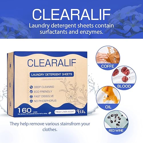 Miniatura 8 de Hojas de detergente para ropa (160 hojas), lavanda, hasta 320 cargas, ideal para viajes, apartamentos, dormitorios, tiras de detergente CLEARALIF