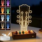 Light Up Guitar Pick Holder: Rechargeable Picks Display Case with Light Touch Contorl - Guitar Pick Storage Box with 6 Guitar Picks Guitar Accessories for Bass Ukulele (Electric Headstock)
