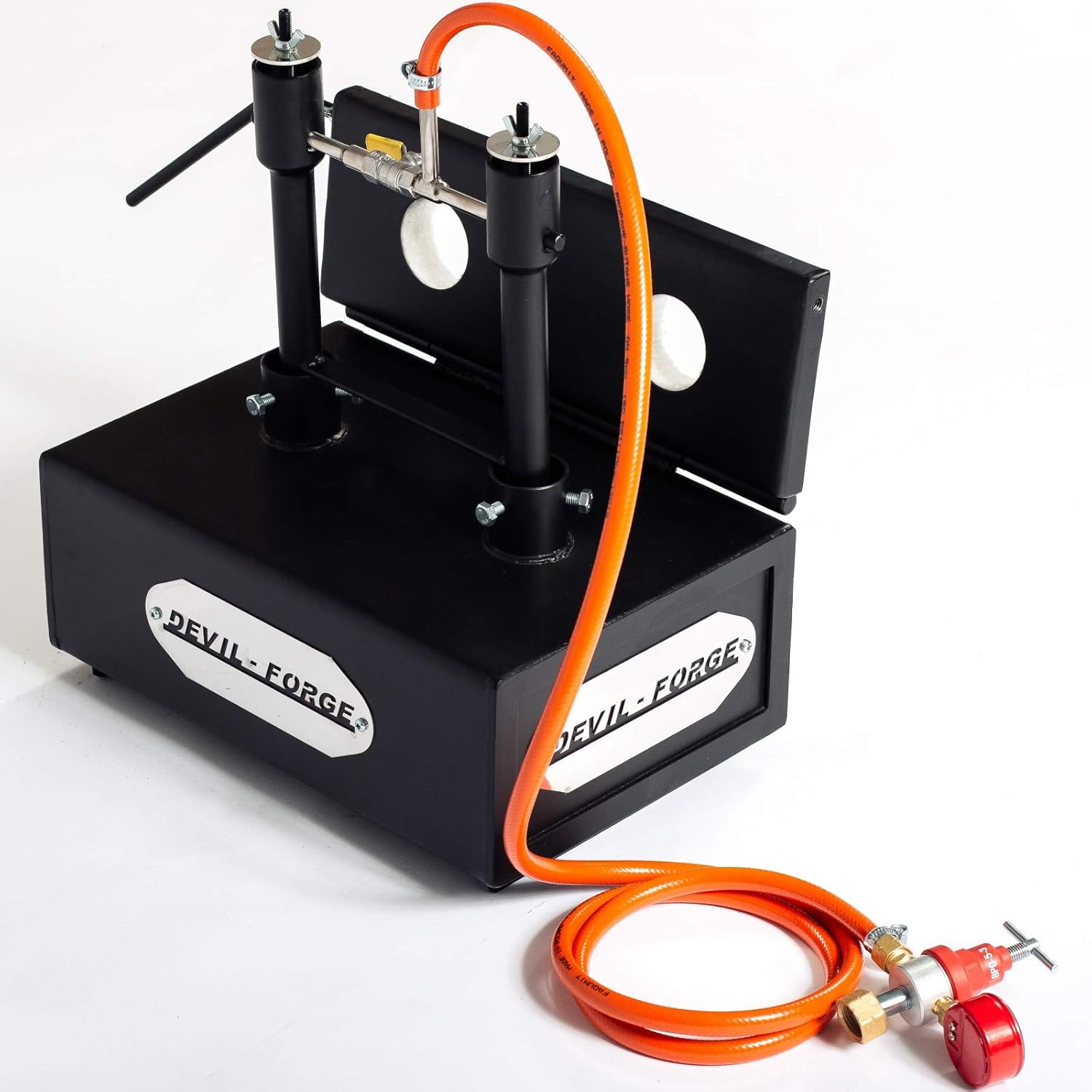 DEVIL-FORGE Farrier Gas Propane Forge DFHS2+1D/3.6”, 2 Burners DFP (160.000 BTU) use 1 or 2, Gas Ball Valve, Air Choke, 1 Door, Horseshoe Makers, Knife Making, Blacksmith, 2500°F / 1370°C