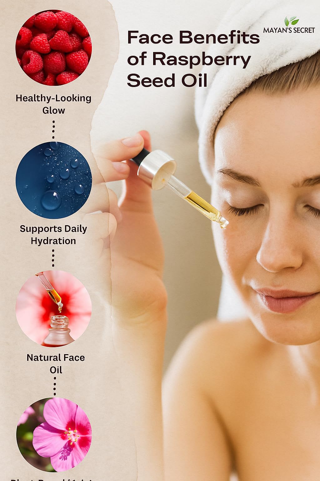 Mayan's Secret Oli vettori e essenziali puri per la cura di pelle, capelli e corpo, idratante viso e anti-invecchiamento (semi di lampone rosso, 113 ml)