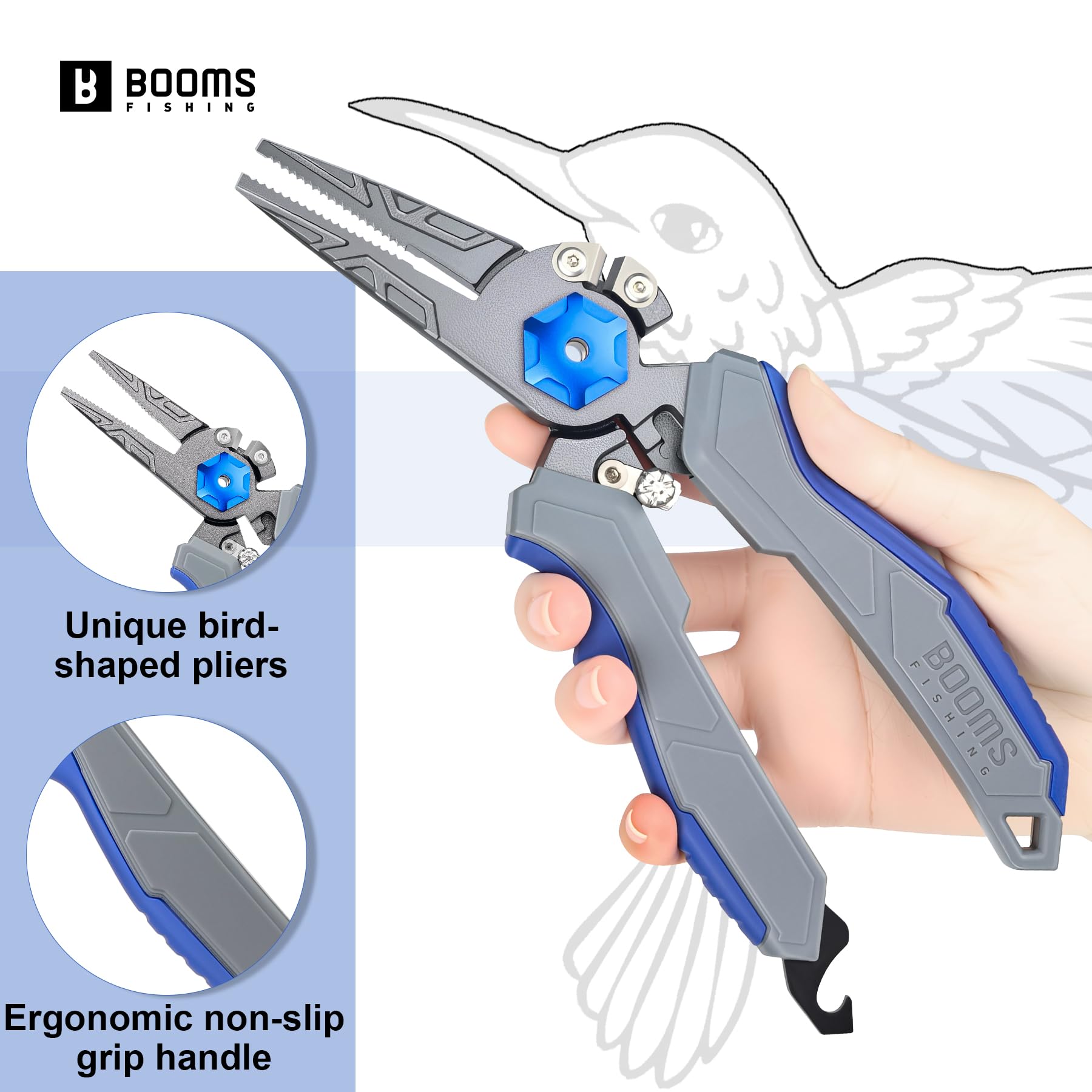 Booms Fishing Zangenhakenentferner mit aufgewickeltem Lanyard und Shealth, F09