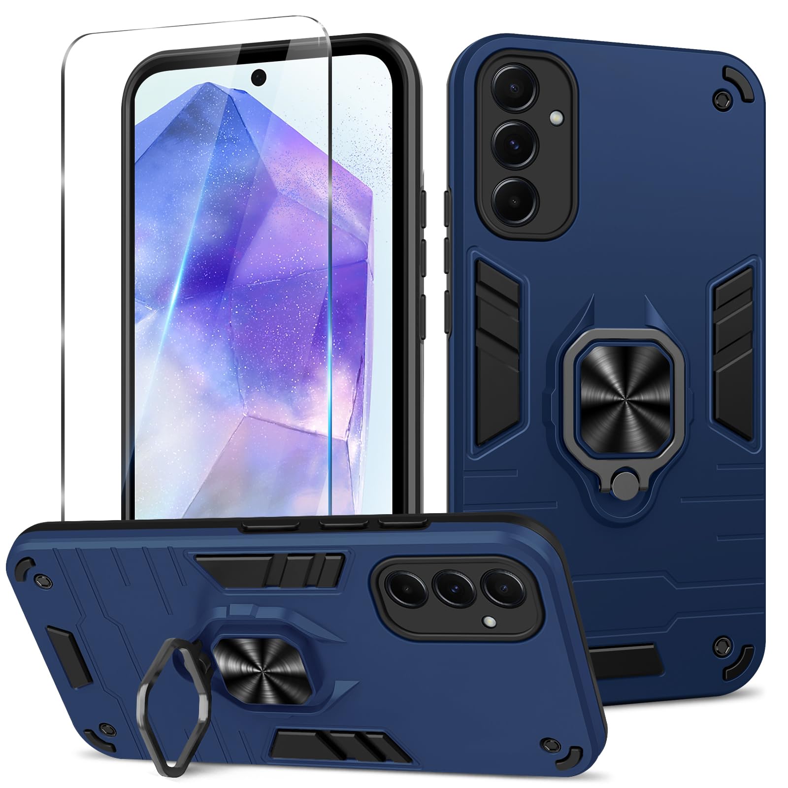 Funda para Samsung Galaxy A13 4G con Cristal Templado Protector Pantalla, Carcasa Antigolpes con Soporte anular metálico, Case Protectora de Grado Militar, Negro — view 197