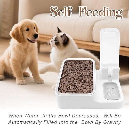 Miniatura 7 de Comedero para mascotas y dispensador de agua 2 en 1, con cuenco de alimentación de acero inoxidable, fácil de limpiar, dispensador de agua con sifón