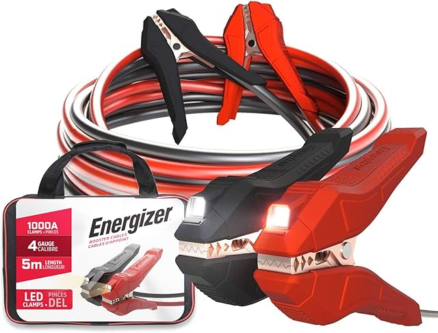 Energizer Booster Cables Jump Leads, 5 Meters 25mm² 1000 Amp, Jump Starter Cable with Emergency Flashlight, Heavy Duty Jumper Cables for Petrol & Diesel Cars Vans Trucks - Storage Bag Included